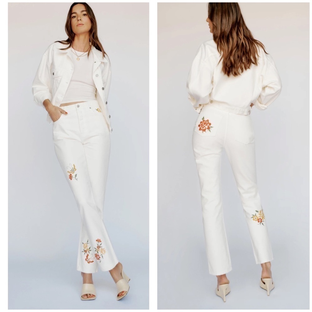 Reformation Cynthia High Rise Straight Flora Embroidered Jeans 28 NWT $198.